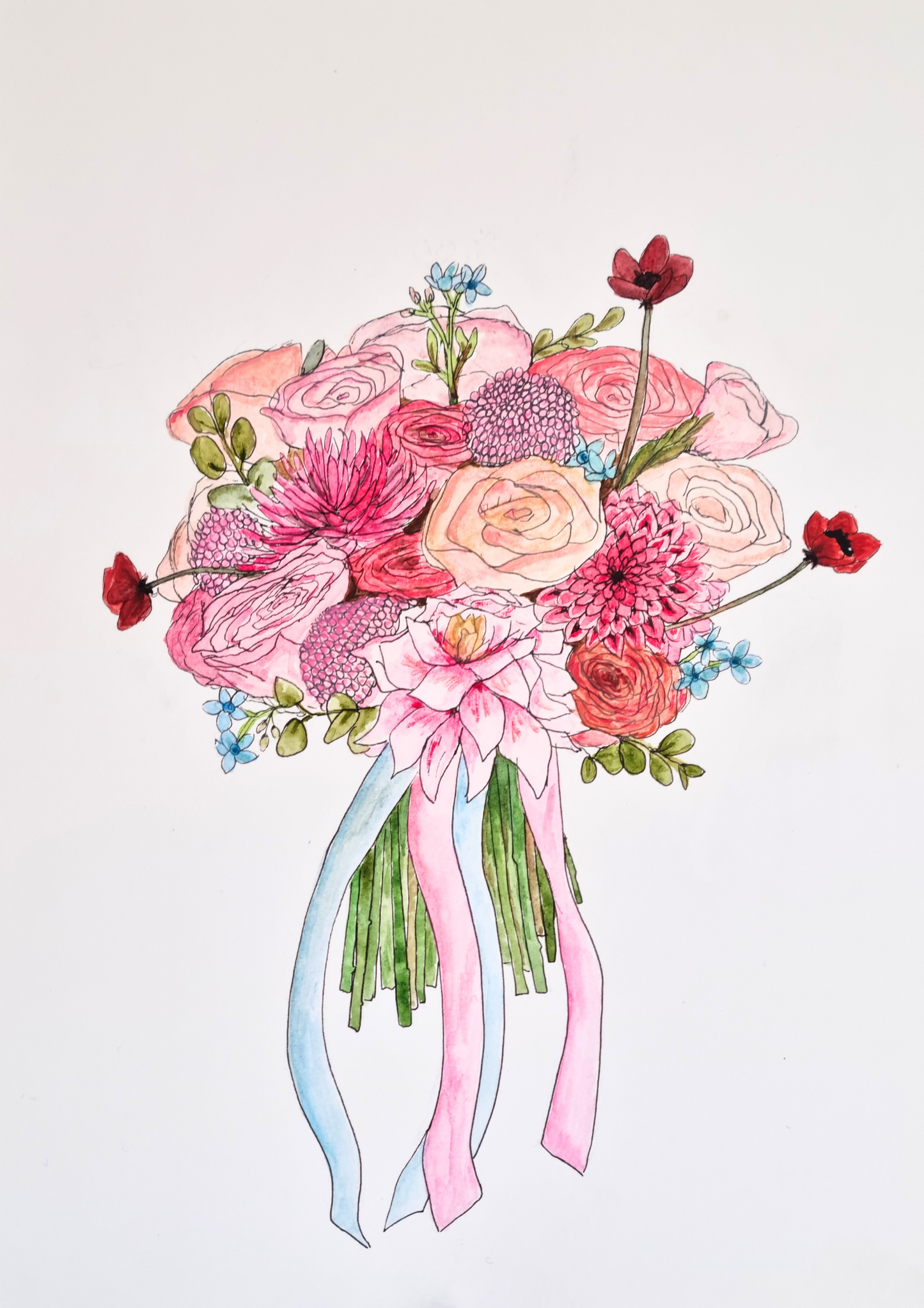 Custom Bridal Bouquet Watercolour Painting